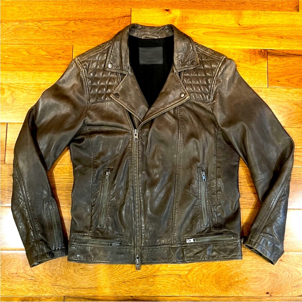 All Saints Conroy Crinkled Leather Biker Jacket